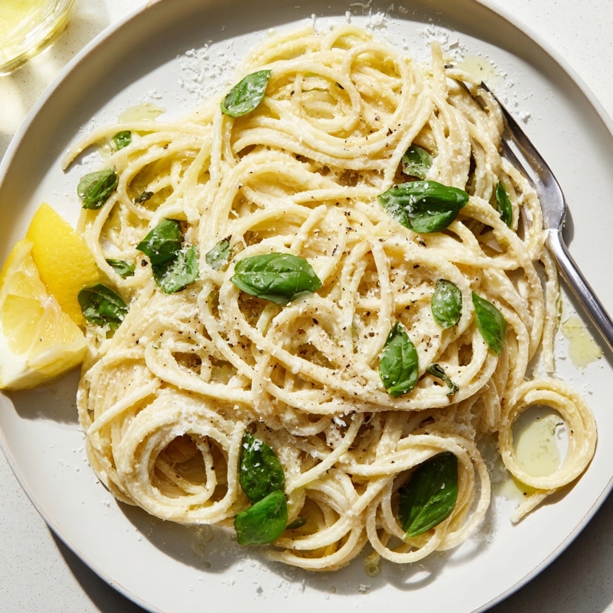 Close-up of Lemon Basil Ricotta Pasta, a fresh, flavorful Italian vegetarian dish.