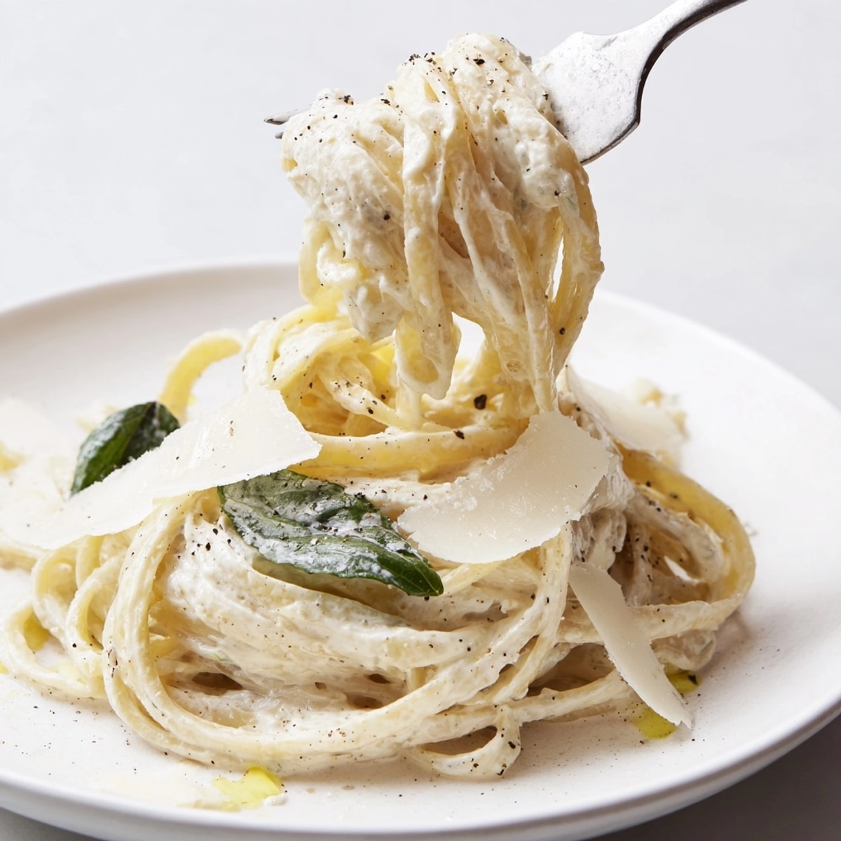 Creamy Lemon Basil Ricotta Pasta: Twirled pasta with a bright, herbaceous, cheesy sauce.