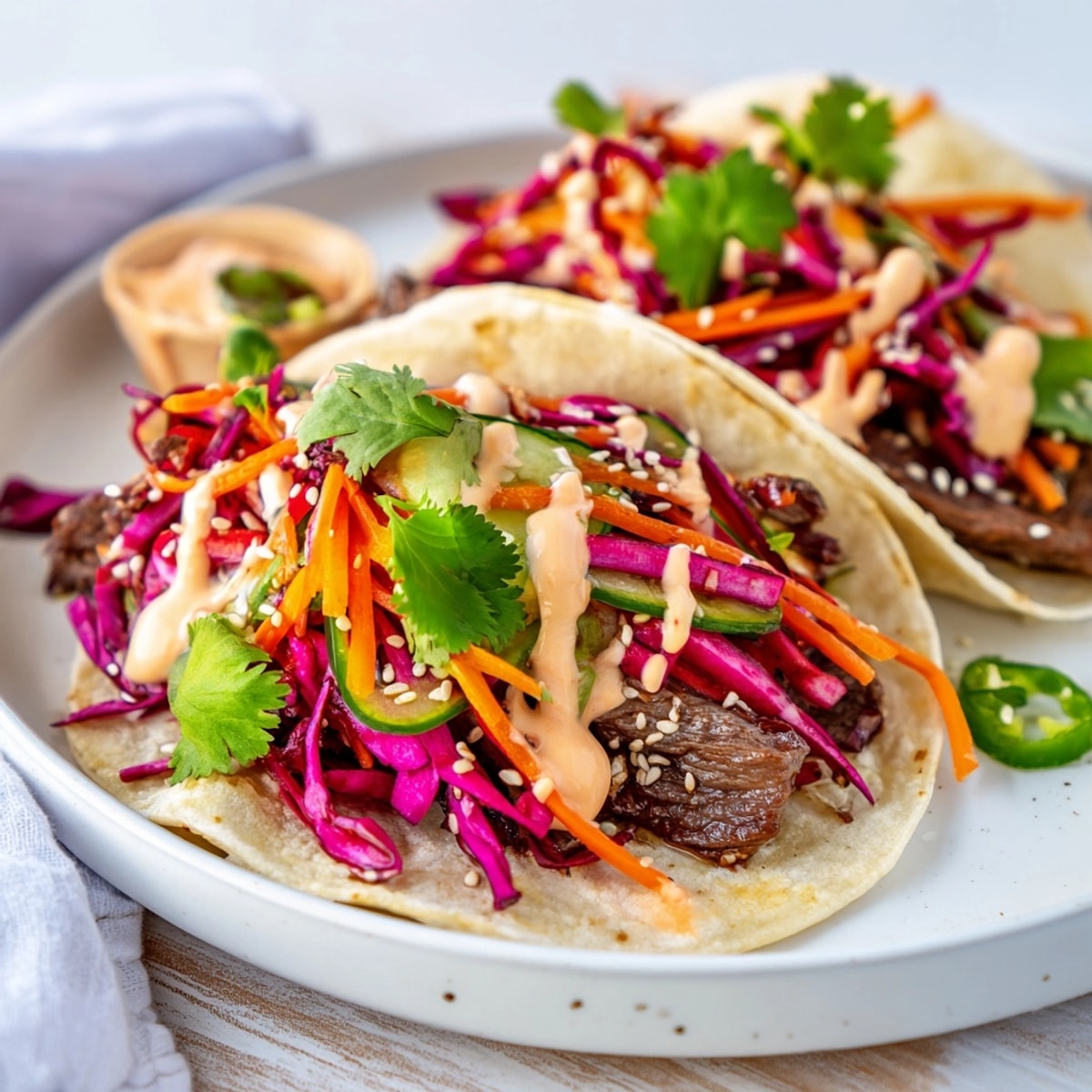 Korean Beef Tacos recipe: juicy, marinated beef piled high, ready to eat.