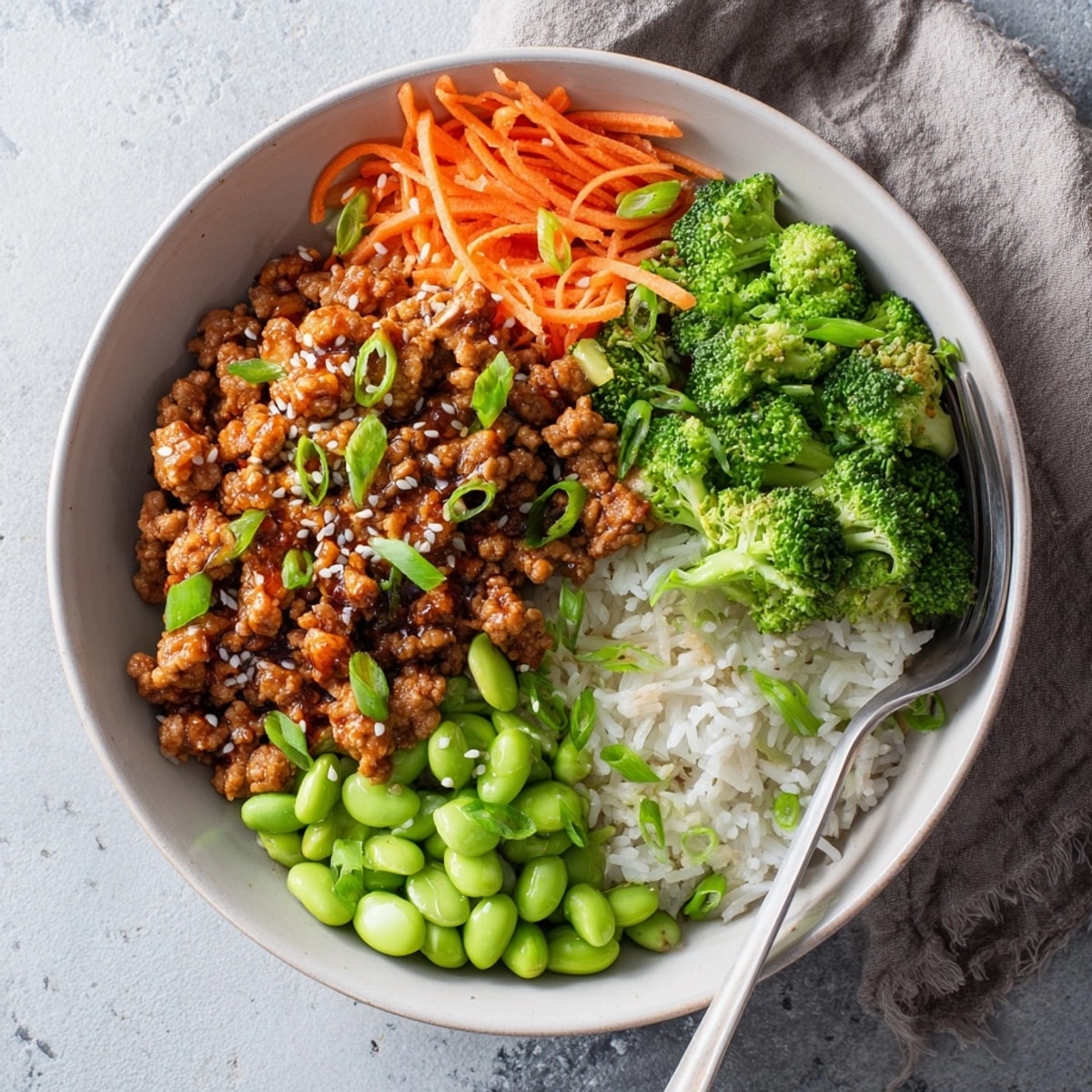 Ground turkey and rice make healthy Turkey Teriyaki Bowls, a quick and easy dinner idea.