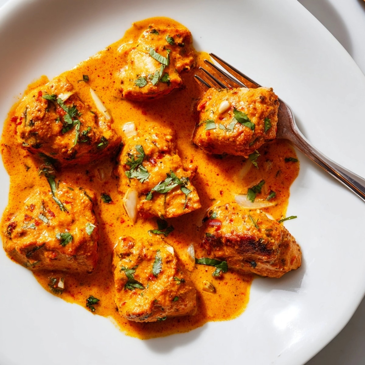 Creamy Chicken Tikka Masala simmering, garnished with cilantro, ready to serve over rice.