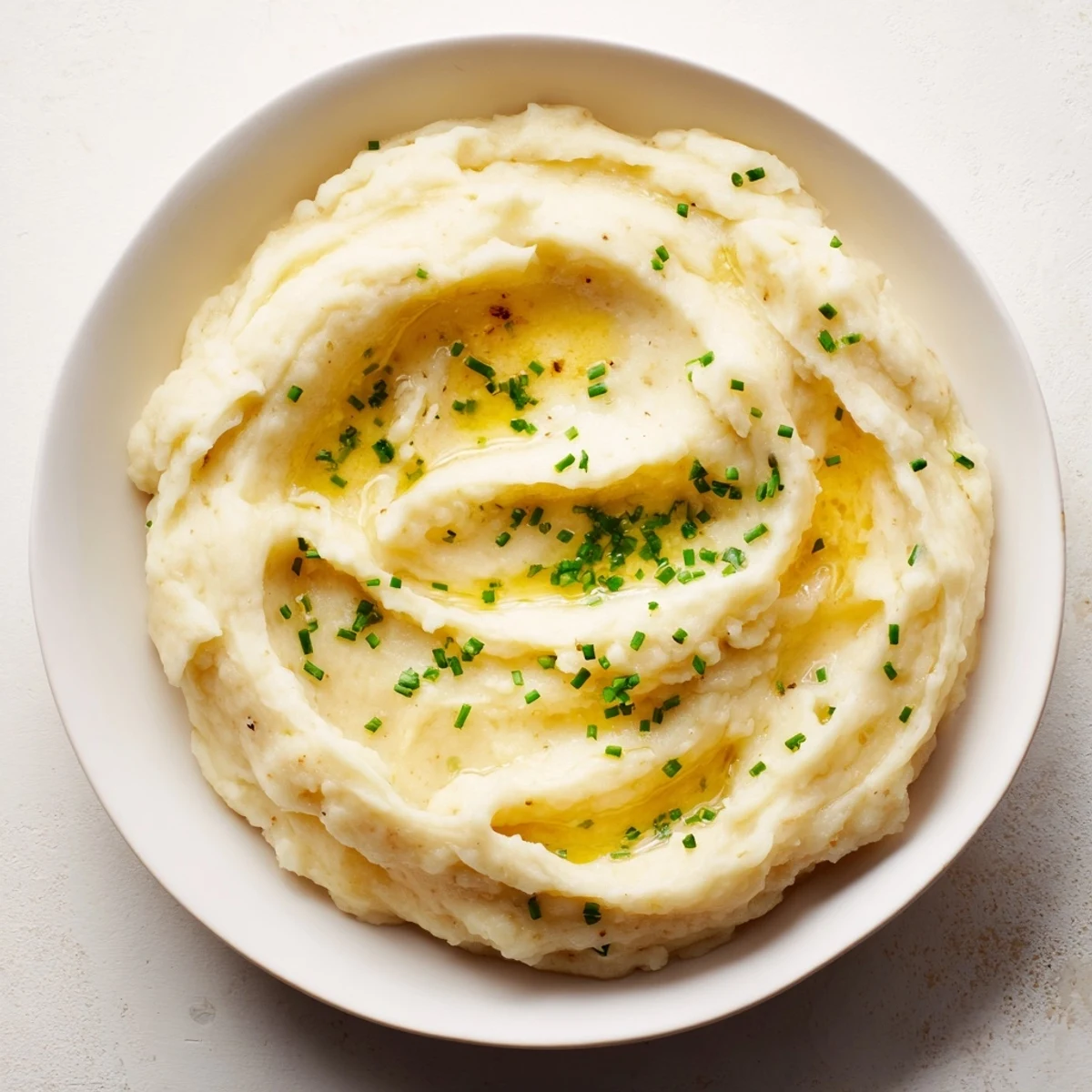 Golden, creamy mashed potatoes, seasoned perfectly, are spooned on the plate next to a hearty meal.