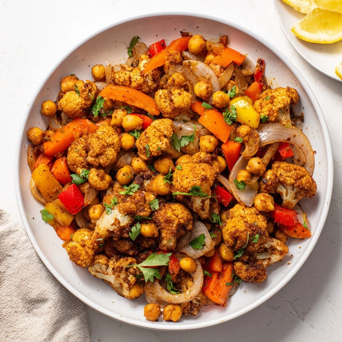 Savory Spiced Flavor served in a bowl, a flavorful vegetarian recipe with vibrant vegetables and chickpeas.