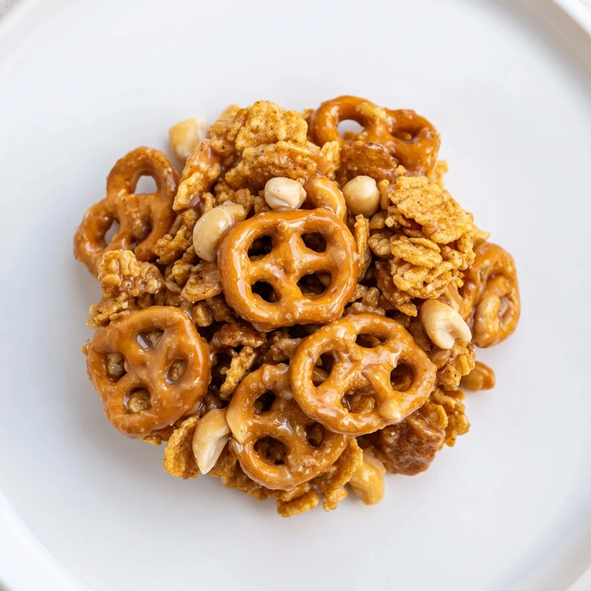 Golden-brown Crispy Crunch clusters, a sweet and salty snack perfect for your next gathering.