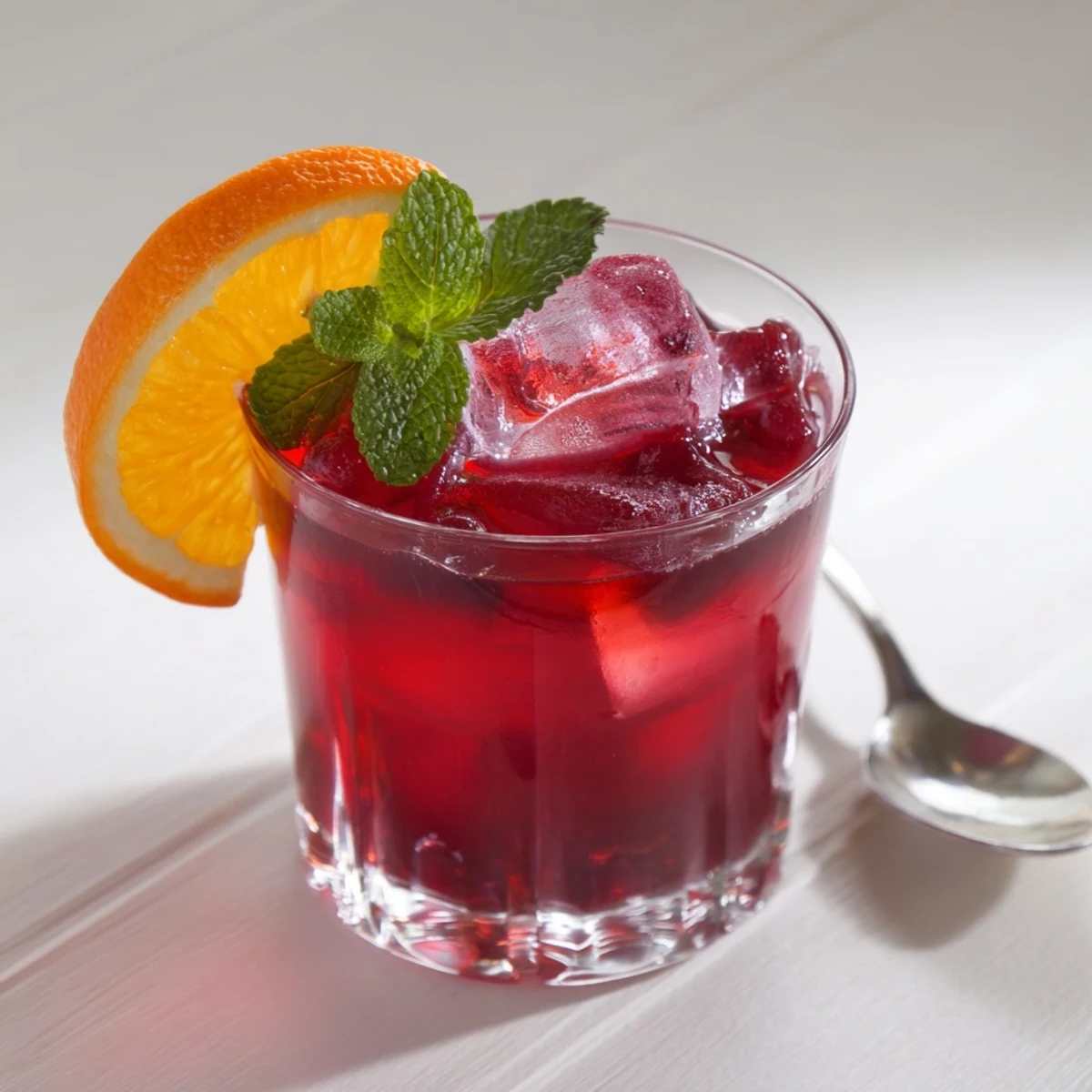 Bright red Cranberry Fresh poured over ice, a delicious and easy non-alcoholic beverage.