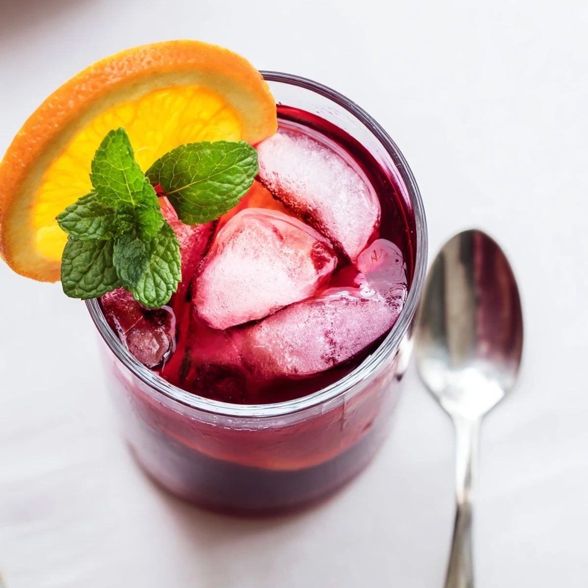Close-up of a pitcher with chilled Cranberry Fresh, ready to serve with mint sprigs and citrus.