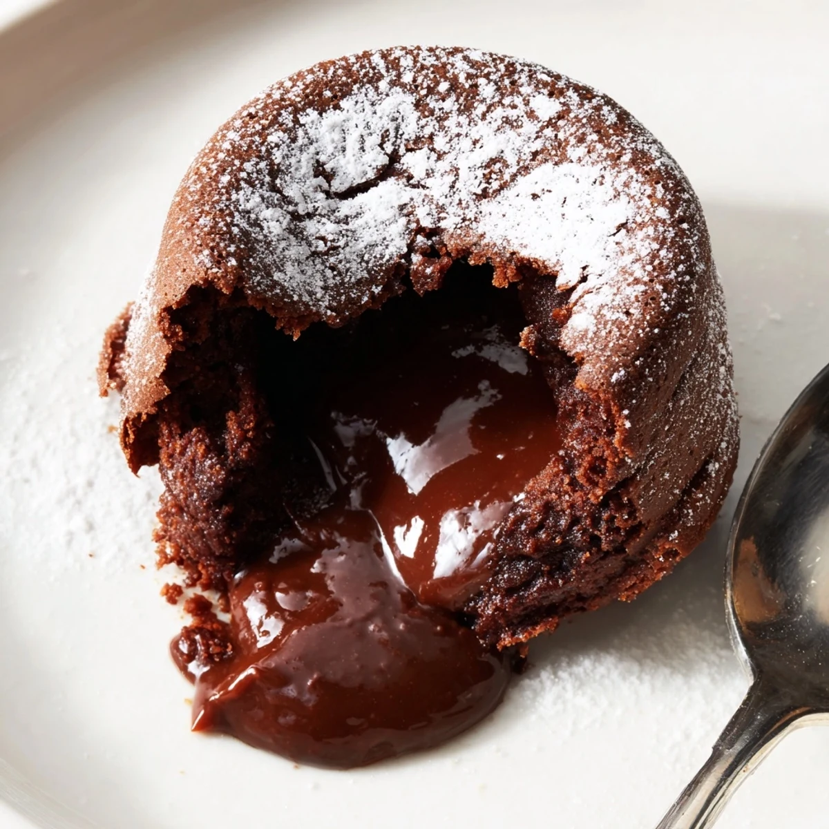 Freshly baked chocolate lava cakes topped with a dusting of cocoa, smelling divine.