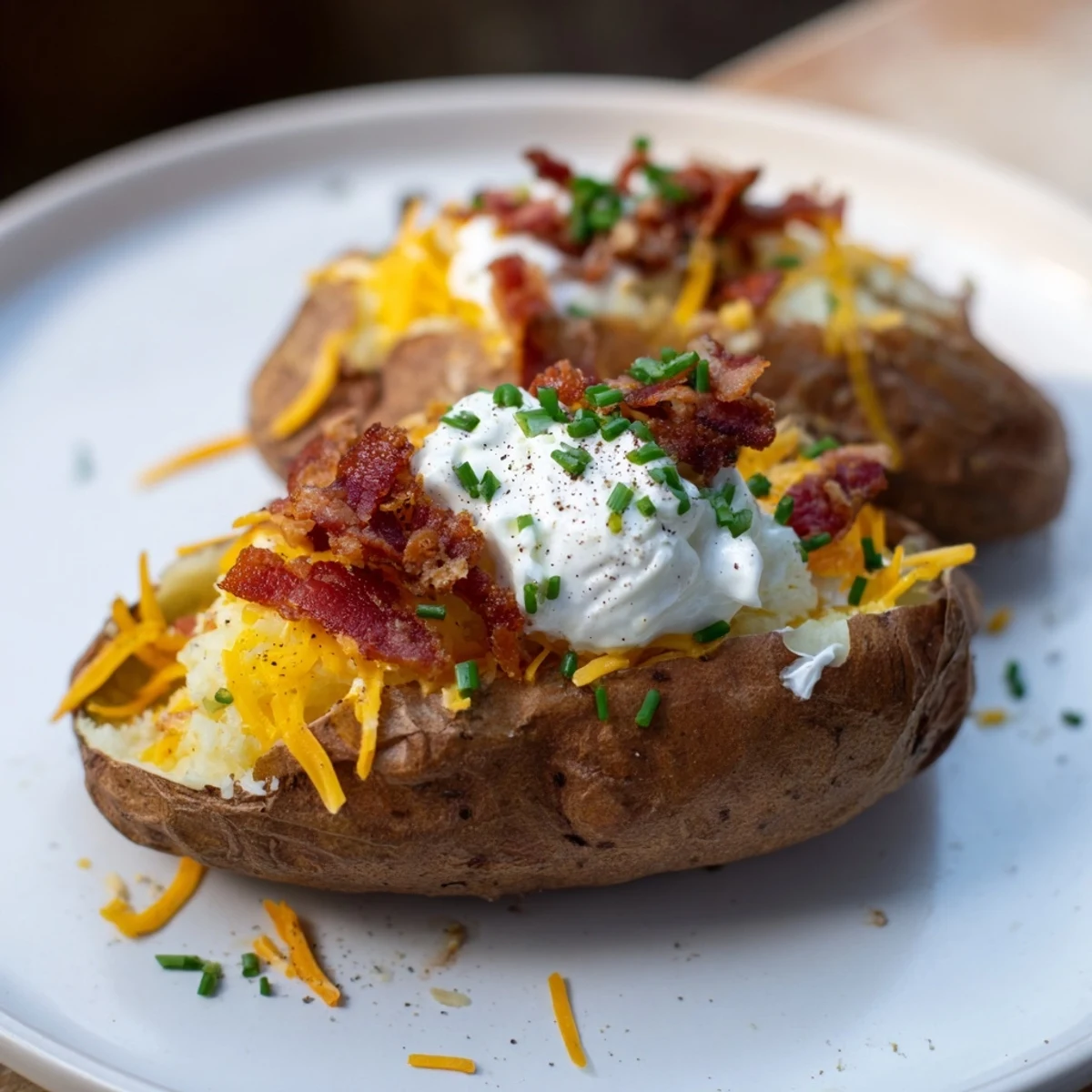 This hearty Loaded Baked Potato features a fluffy inside and a crispy skin, perfect with your favorite toppings.