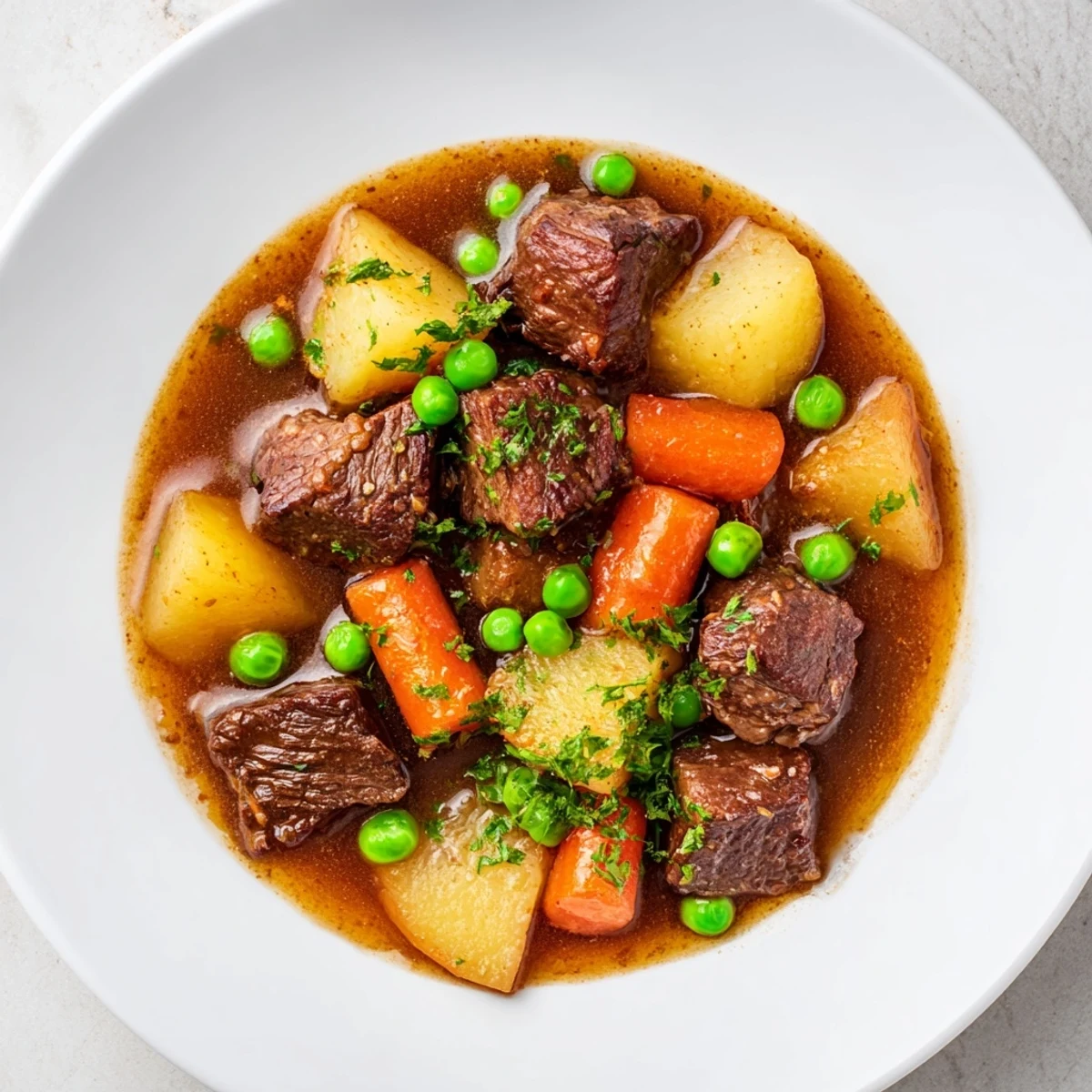 Savory hearty beef stew, a rich and flavorful comfort food perfect for a chilly evening with crusty bread.