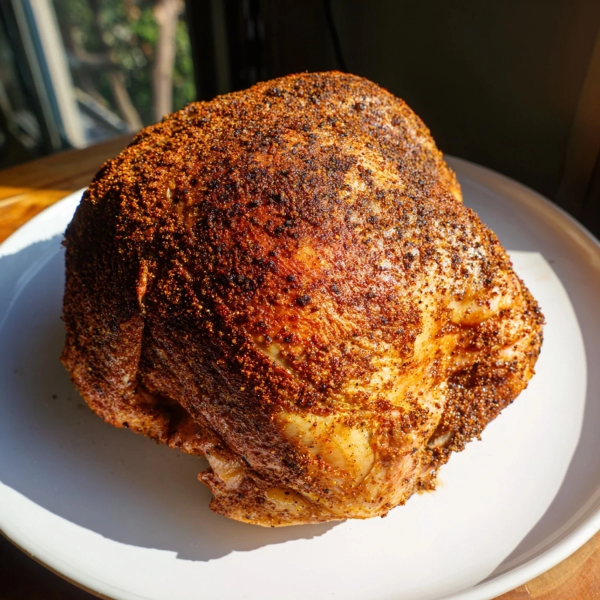 Golden-brown Spiced Turkey Roast, juicy and tender, ready for serving at a holiday feast.