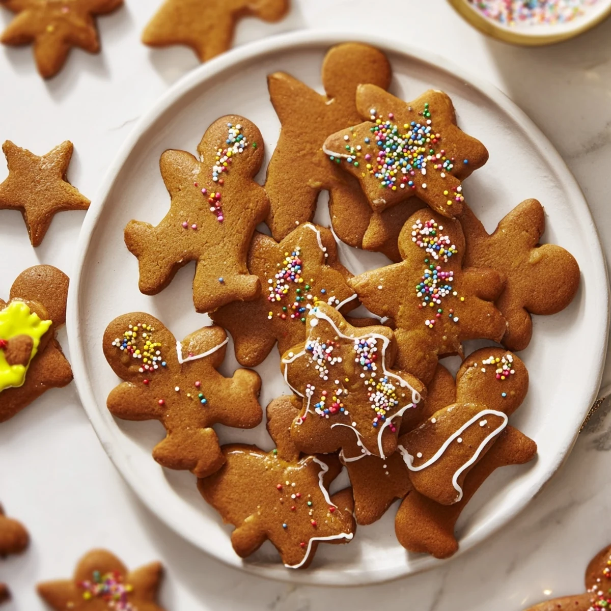 Golden-brown gingerbread cookie cutter cookies, perfectly cut and spiced, are cooling on a wire rack.