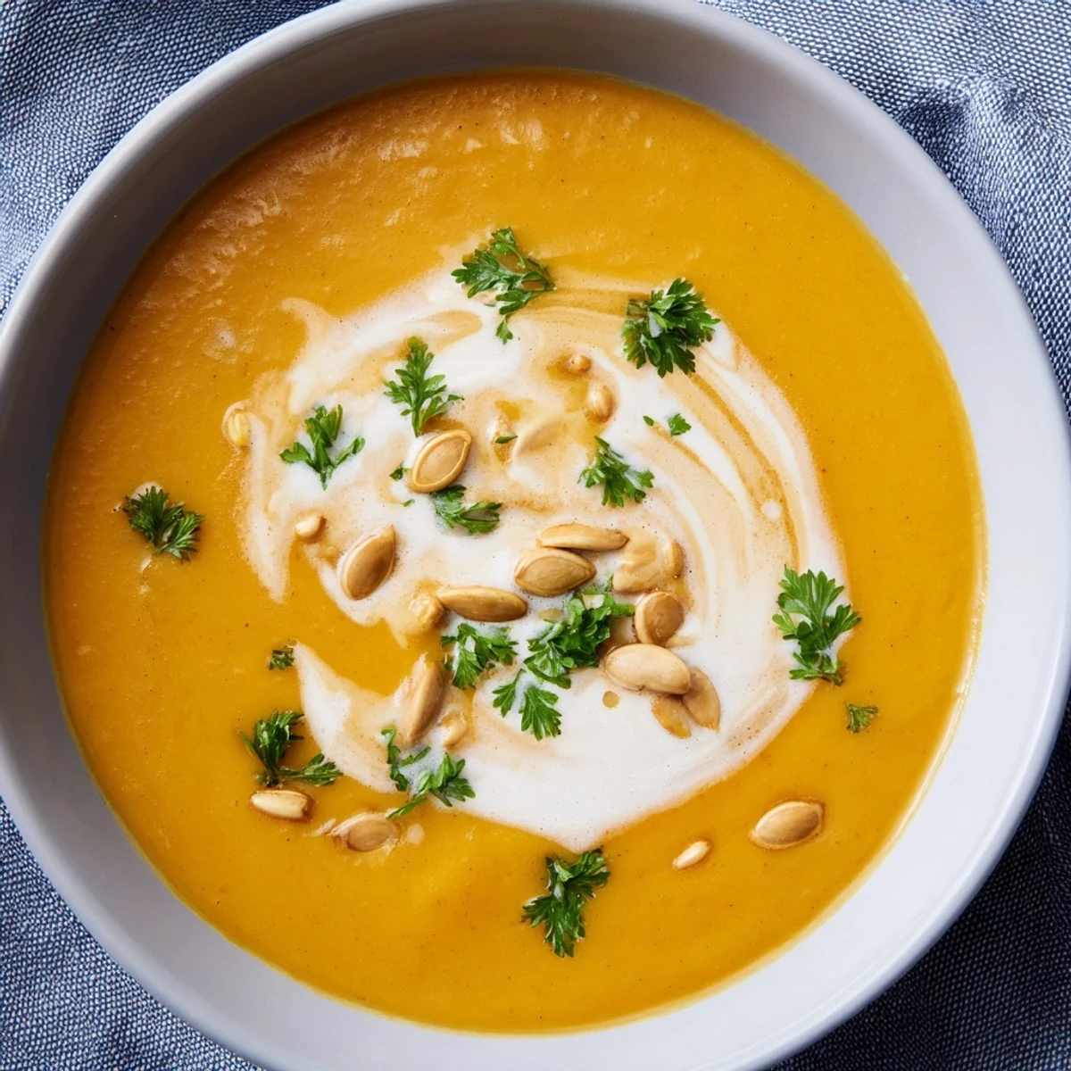Enjoy a warm bowl of squash soup, a comforting fall recipe served with crusty bread.
