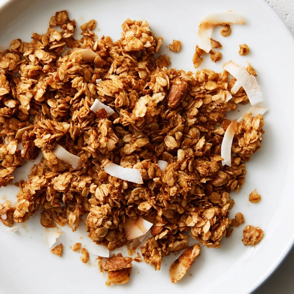 Golden-brown Almond Granola, a delicious homemade breakfast, crunchy with toasted almonds and oats.