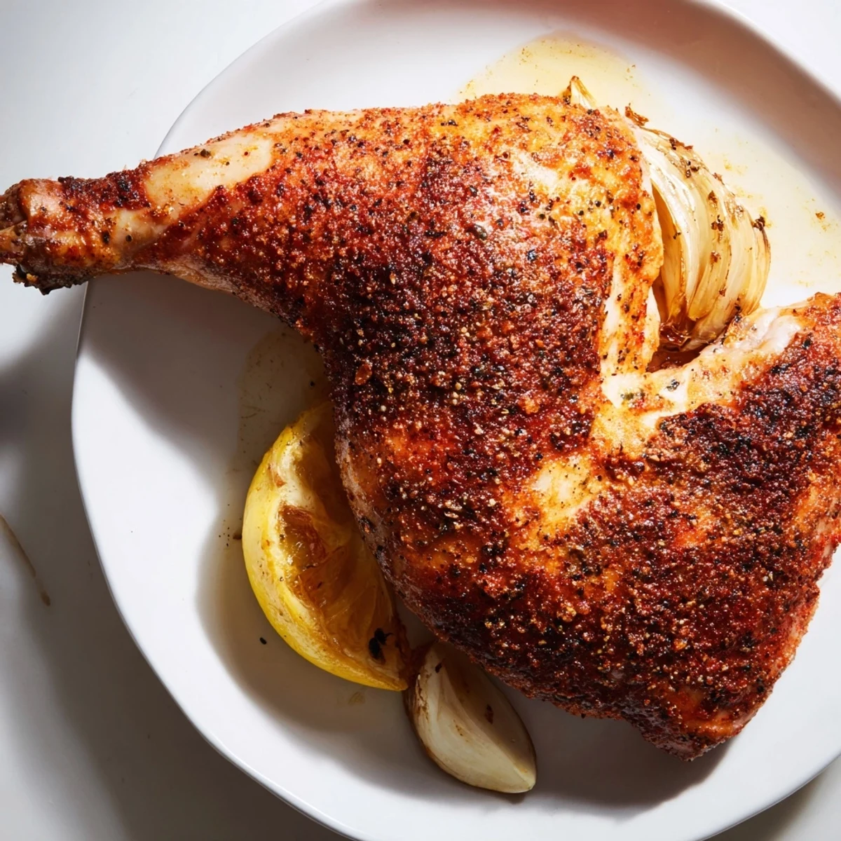 This skin-crispy roast chicken showcases perfectly browned skin and juicy meat, ideal for family dinners.
