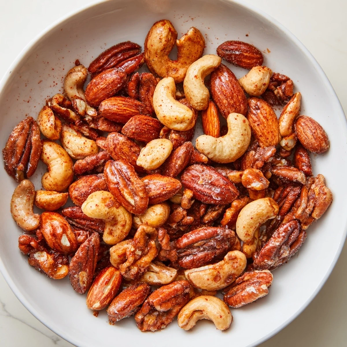 Golden-brown roasted mixed nuts, a crunchy and savory snack perfect for any occasion.