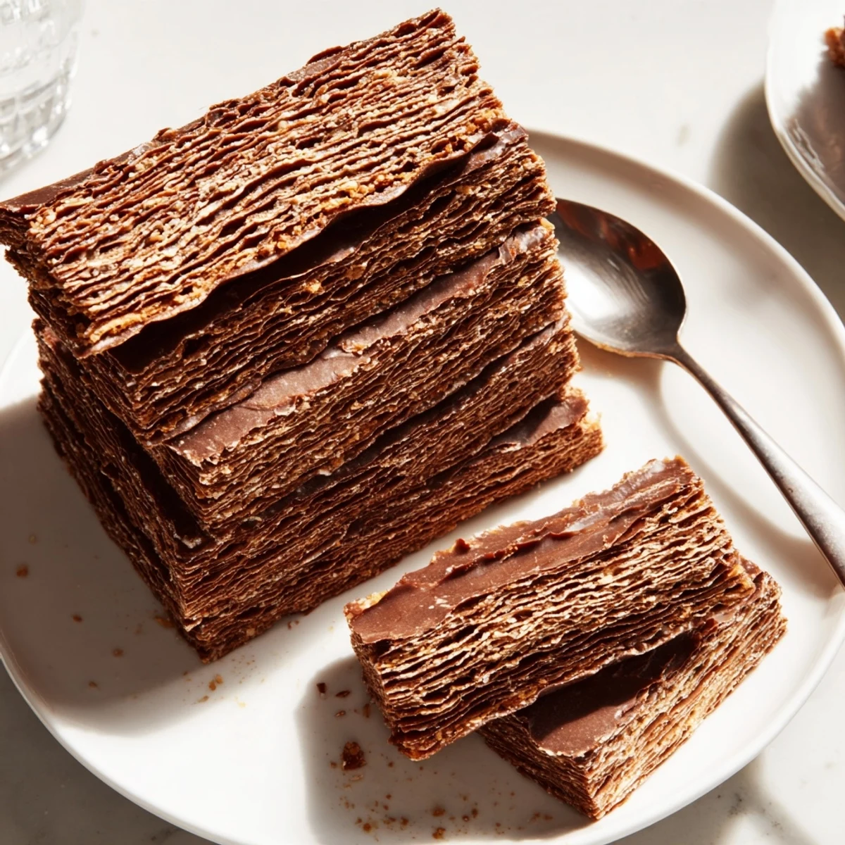 Glistening close-up: delicate, flaky appearance of homemade Flake Chocolate, perfect for a sweet treat.