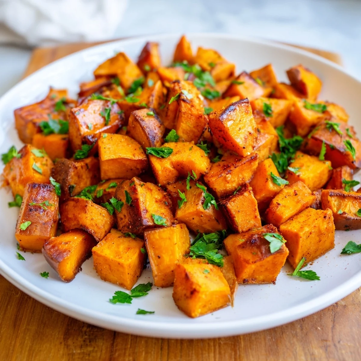 These tender roasted sweet potatoes are a vegan and gluten-free side, showcasing a delicious, simple recipe.