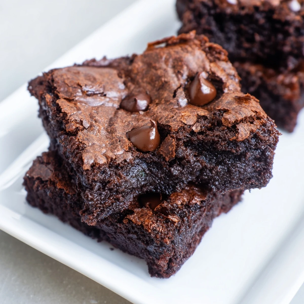 Close-up of freshly baked chocolate brownies, rich and fudgy, ready to be sliced.