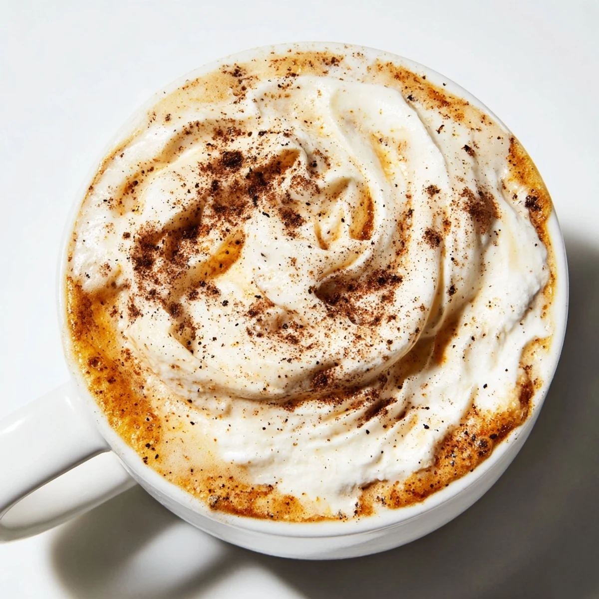 Steaming mug of Spiced Latte with frothy milk, cinnamon dusting, and delicious aroma.