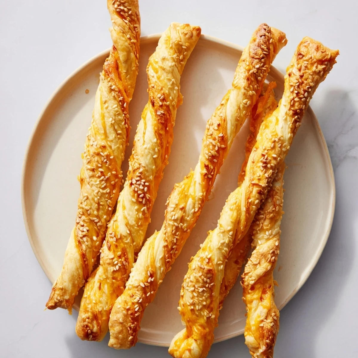 Freshly baked savory cheese straws, twisted and brushed with egg, a perfect appetizer.
