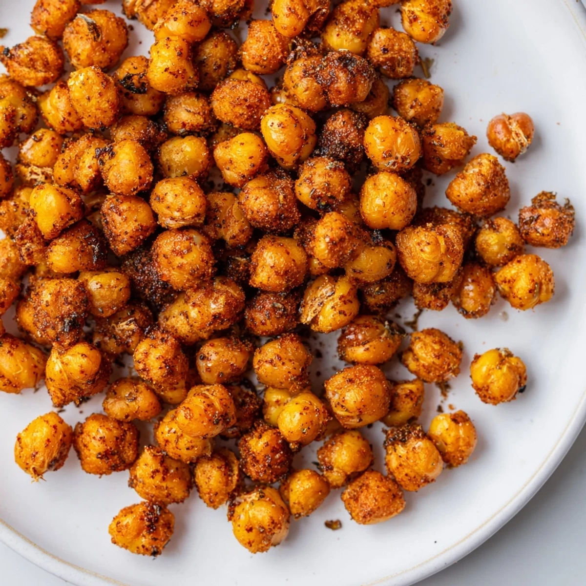 Crispy and flavorful spicy roasted chickpeas, the perfect cumin-spiced snack to top your salad greens.
