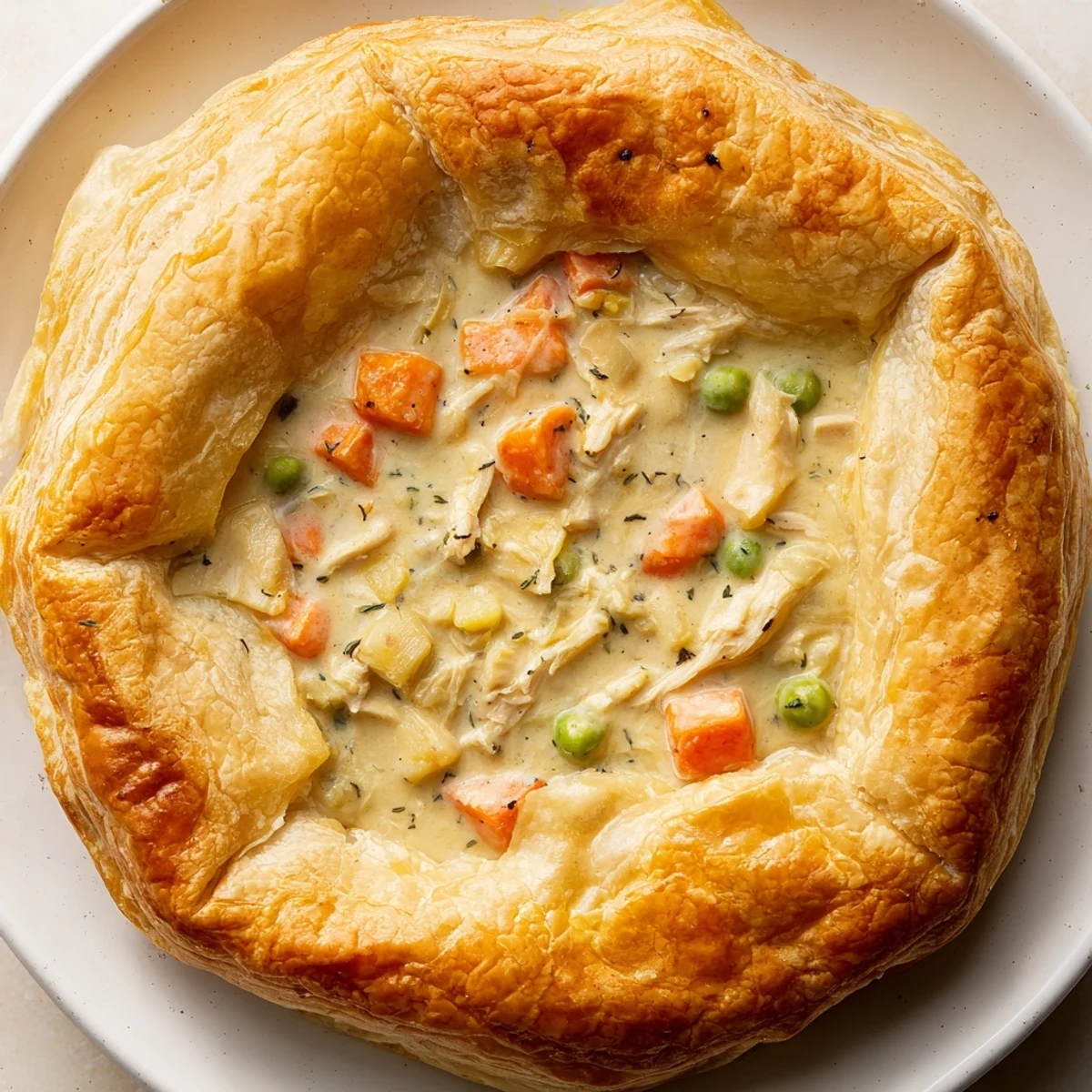 Golden, flaky puff pastry tops a rustic Turkey Pot Pie brimming with tender turkey and vegetables.