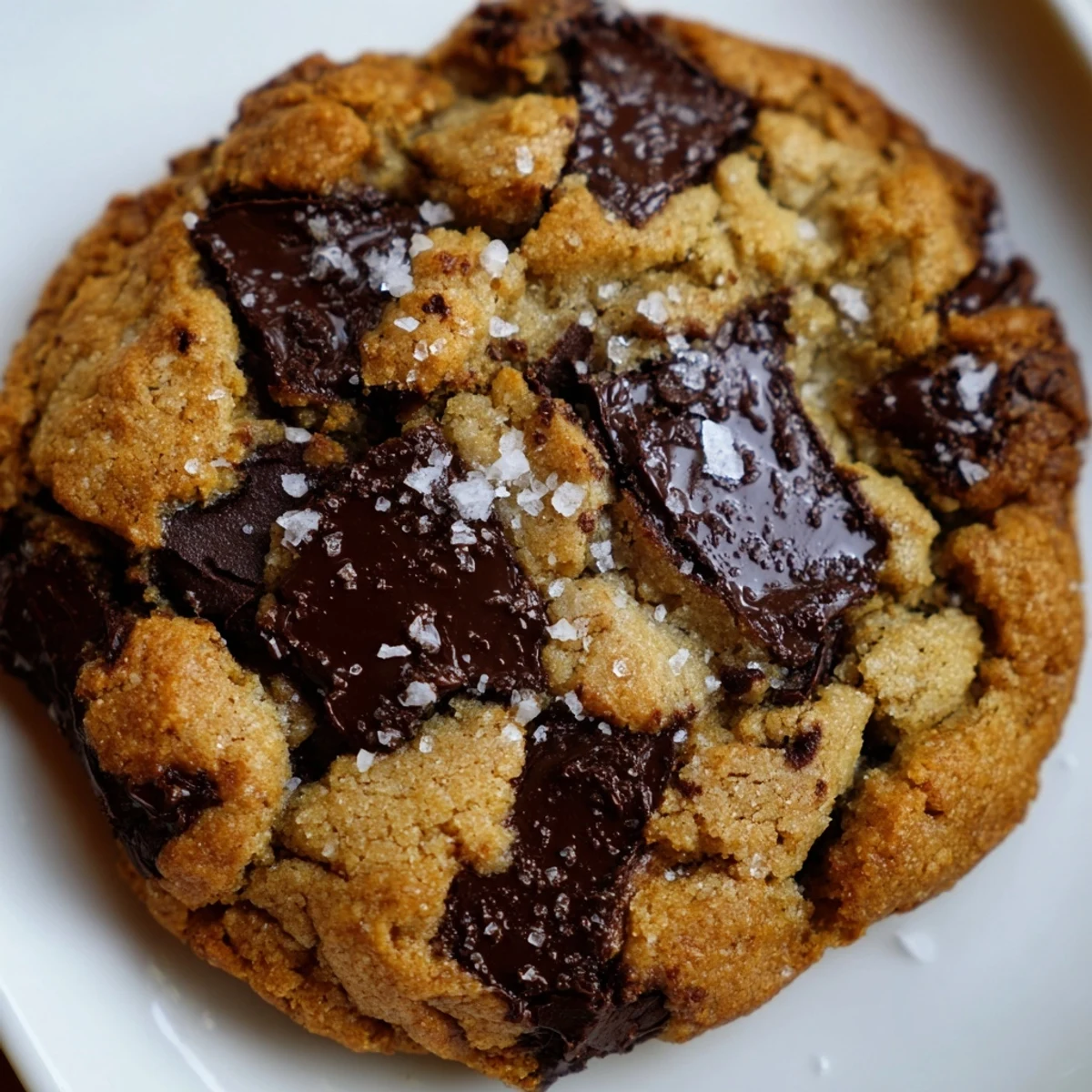 Homemade Chocolate Chip Cookies with Sea Salt stacked high on a wooden board, showcasing a soft, buttery texture and rich chocolate pools, perfect for a dessert platter.