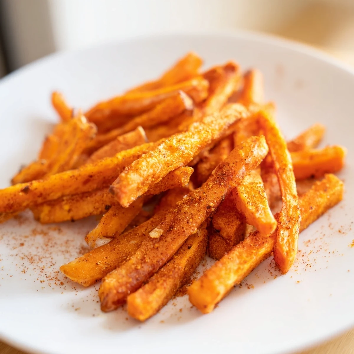 Perfectly golden Crispy Air Fryer Sweet Potato Fries with a smoky paprika seasoning, served fresh from the basket.