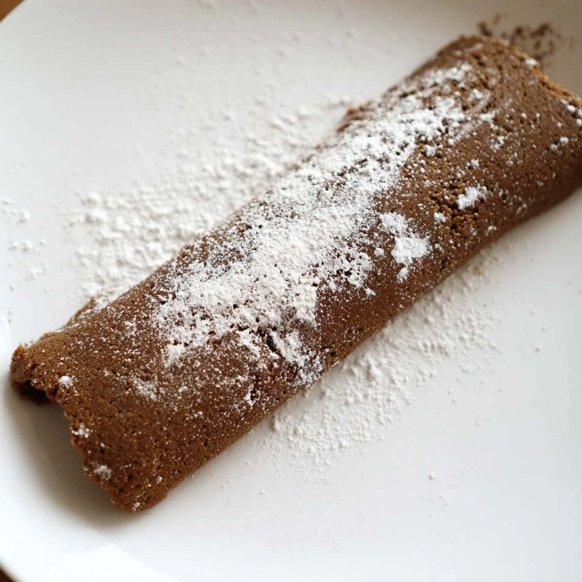 Freshly rolled Gingerbread Dough with flour on a wooden board, ready for festive gingerbread cookie shapes.