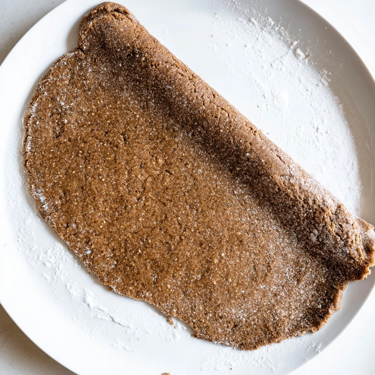 Chilled Gingerbread Dough with flour discs on parchment, prepared for baking tender gingerbread cookies.