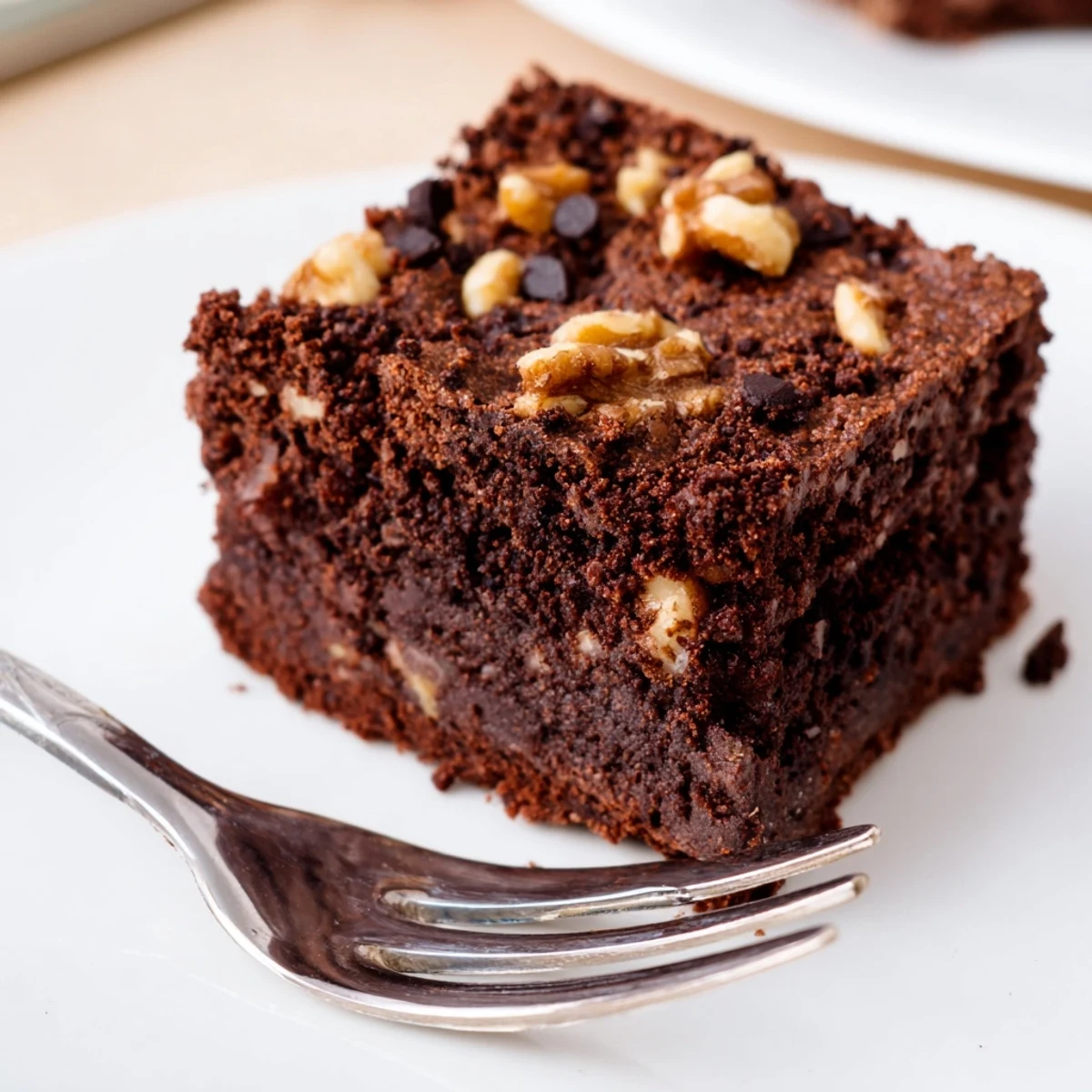 A warm slice of Chocolate Brownies with Walnuts and a glass of cold milk makes a perfect afternoon treat.