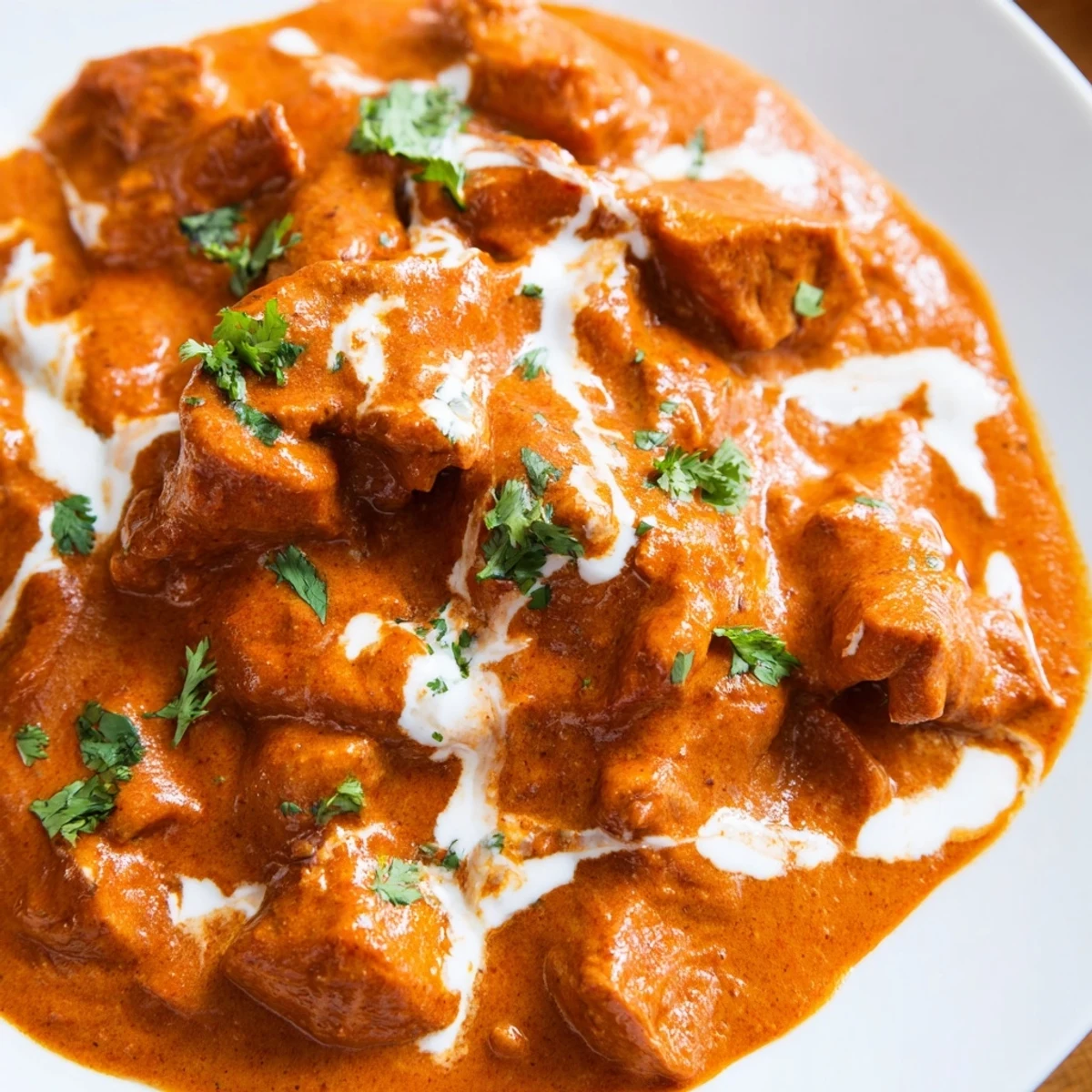Tender Slow Cooker Chicken Tikka Masala served with fluffy basmati rice, warm naan bread, and a lemon wedge for brightness.