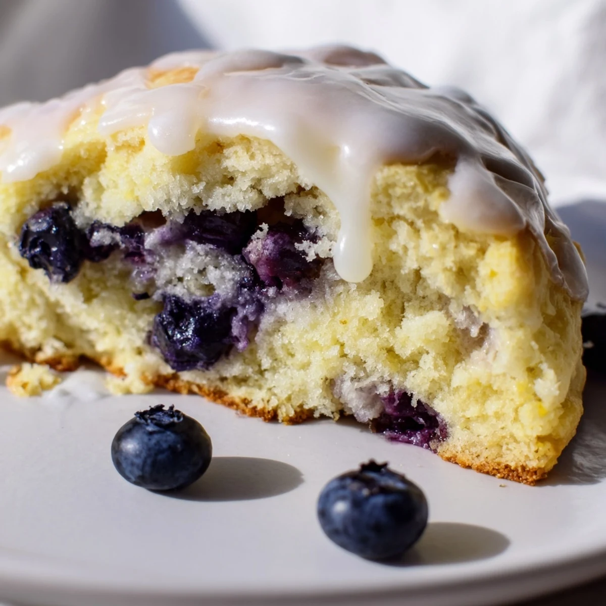Lemon Blueberry Scones cooling on a wire rack with a pitcher of glaze and fresh lemons nearby.