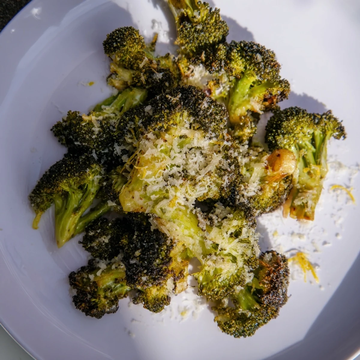 Roasted Broccoli with Garlic and Parmesan served as a bright side dish.
