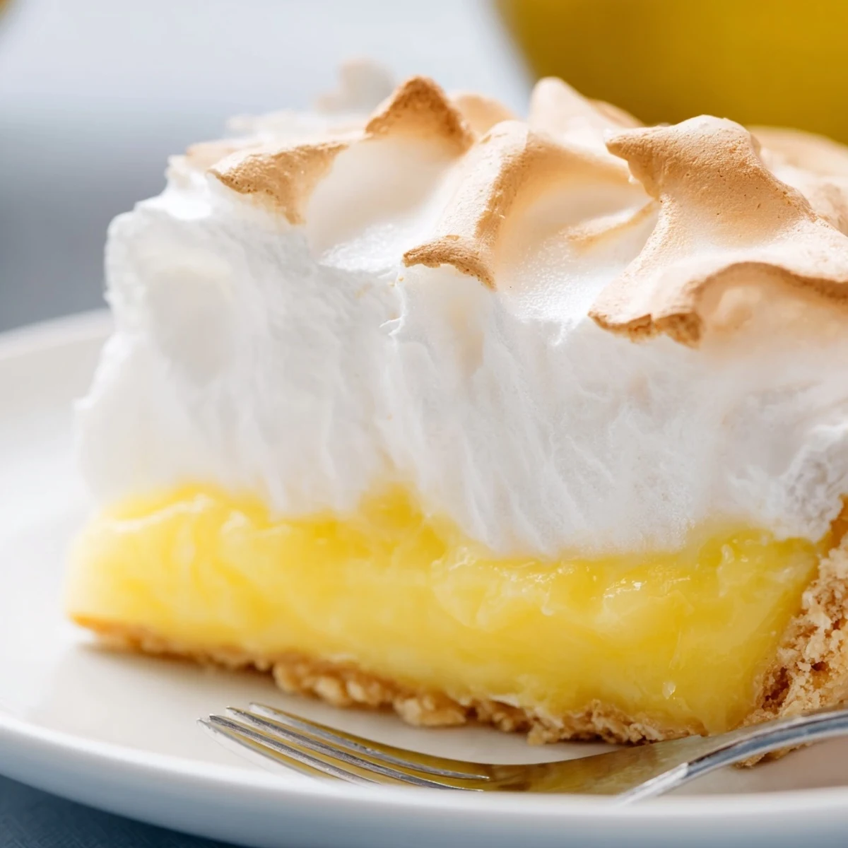 Homemade Lemon Meringue Pie with Graham Cracker Crust is ready to slice after cooling.