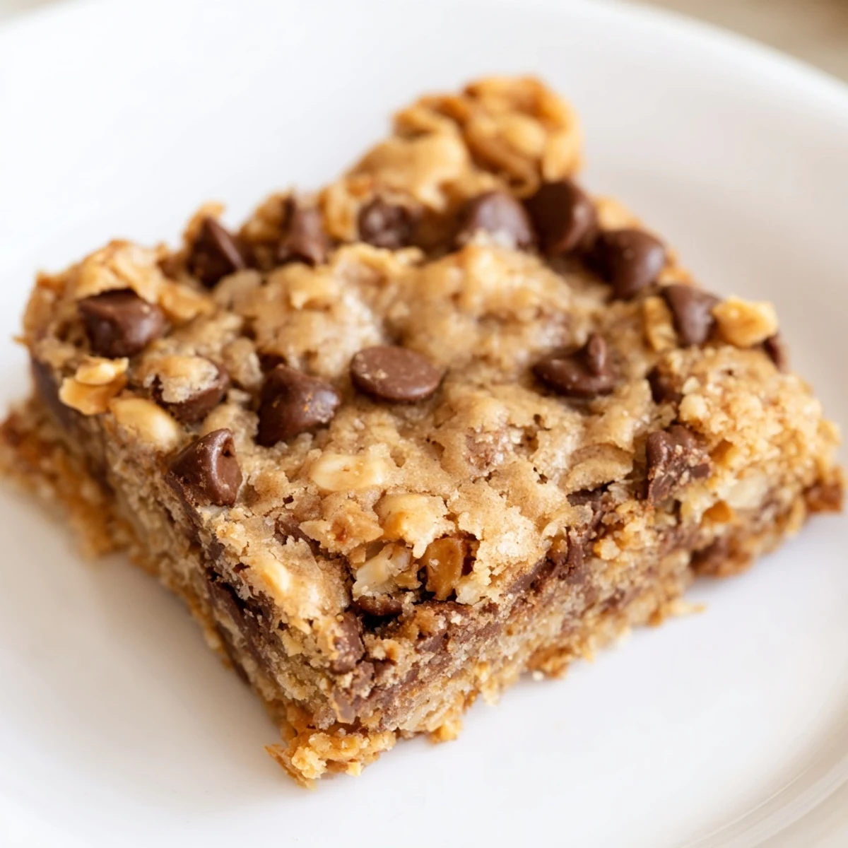 Golden-brown Chocolate Chip Cookie Bars with Toffee Bits cooling on a wire rack, ready to slice.