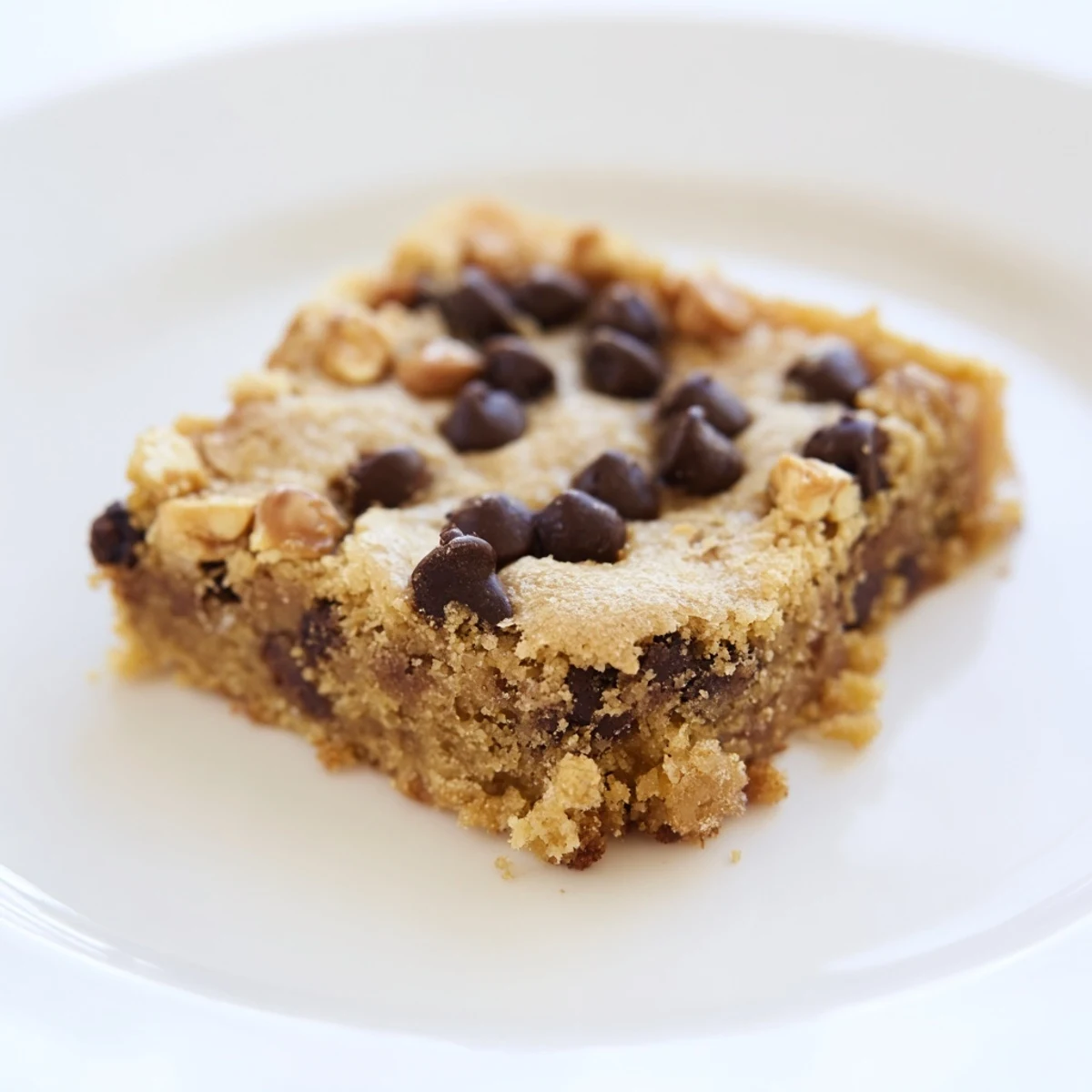 Chewy Chocolate Chip Cookie Bars with Toffee Bits served warm with vanilla ice cream melting on top.