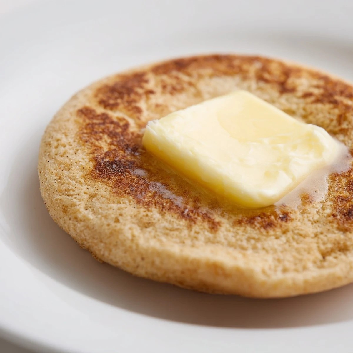 Freshly cooked Irish Soda Farls with butter melting into the warm, golden-brown griddle bread, served on a rustic plate.
