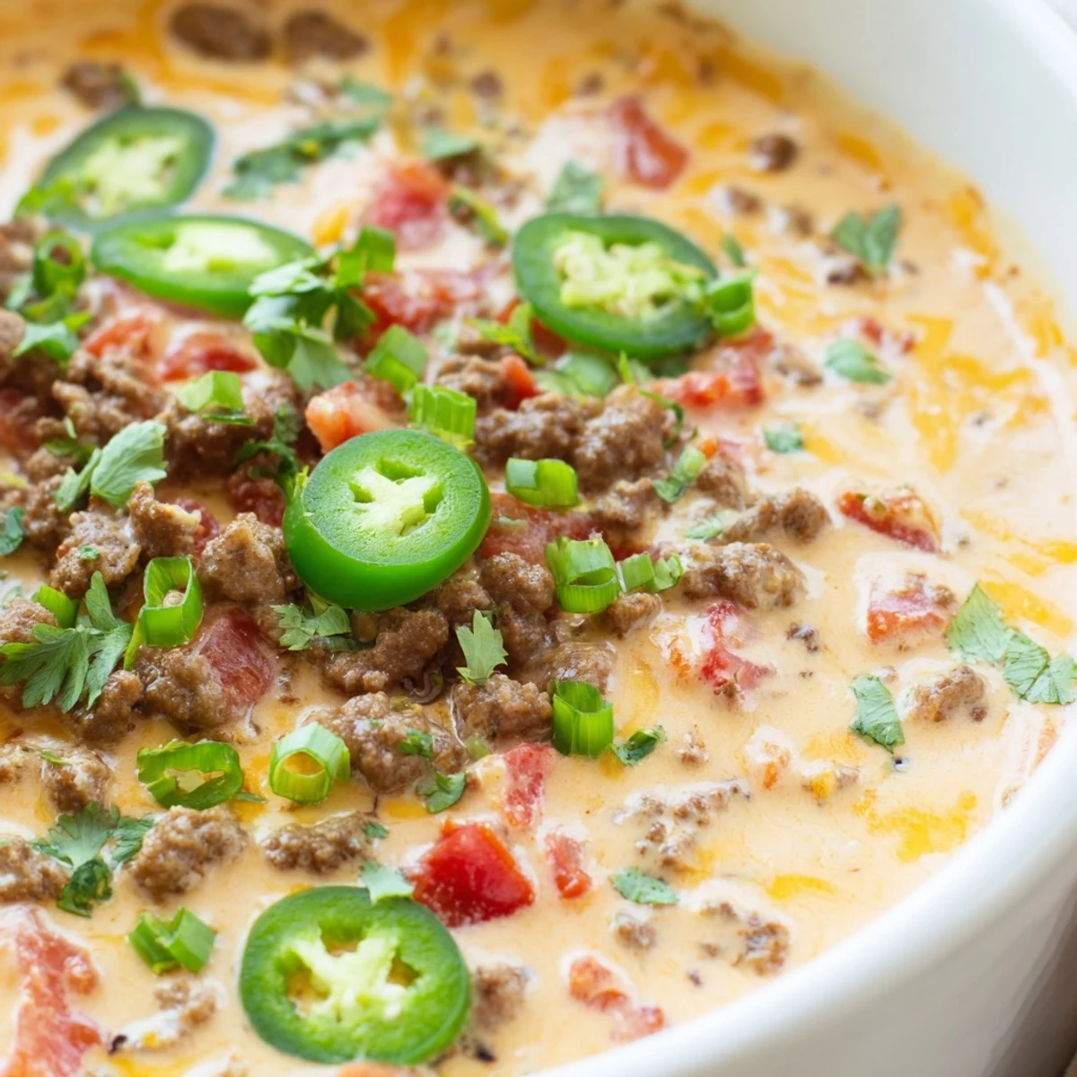 Serving suggestion for Big Game Spicy Beef Queso, with crunchy tortilla chips on a rustic wooden table.