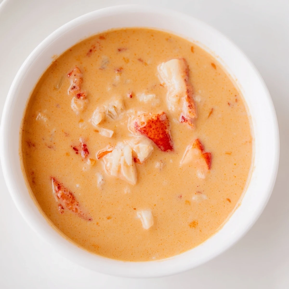 Rich Romantic Lobster Bisque with Sherry Vinegar highlighted by a swirl of cream and fresh herbs, showcasing its luxurious seafood base.