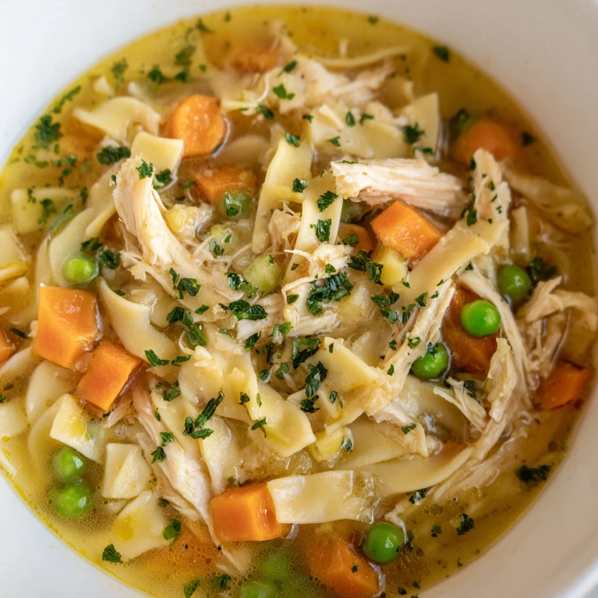 Serving suggestion for Chicken Vegetable Soup with Noodles, accompanied by crusty bread and a light salad for a complete family dinner.