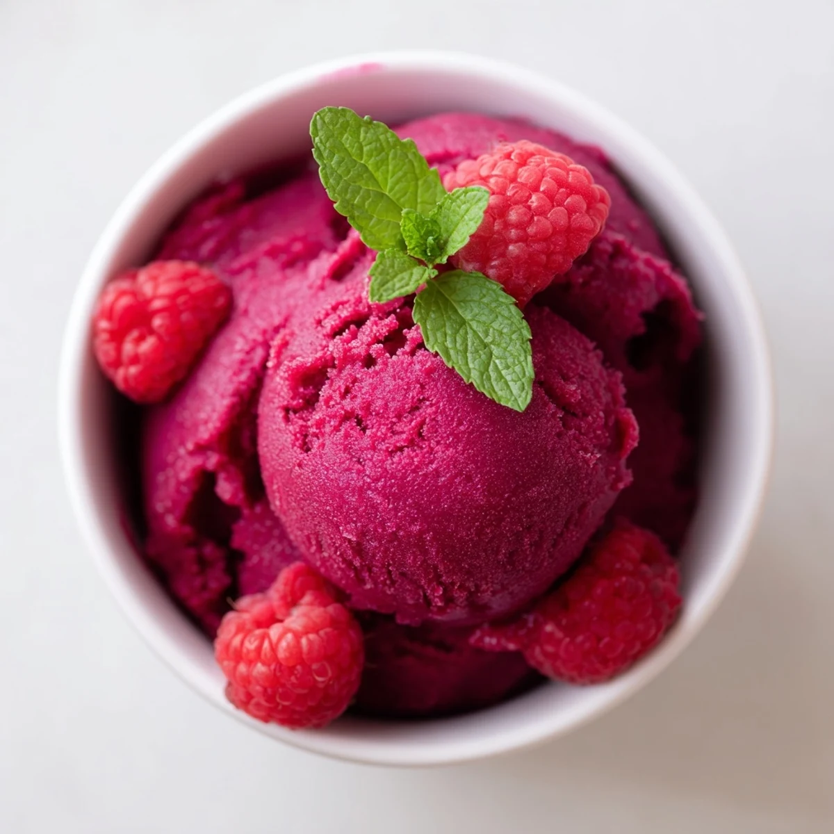 Homemade Valentine Raspberry Sorbet being scraped with a fork to break up ice crystals in a freezer-safe pan.