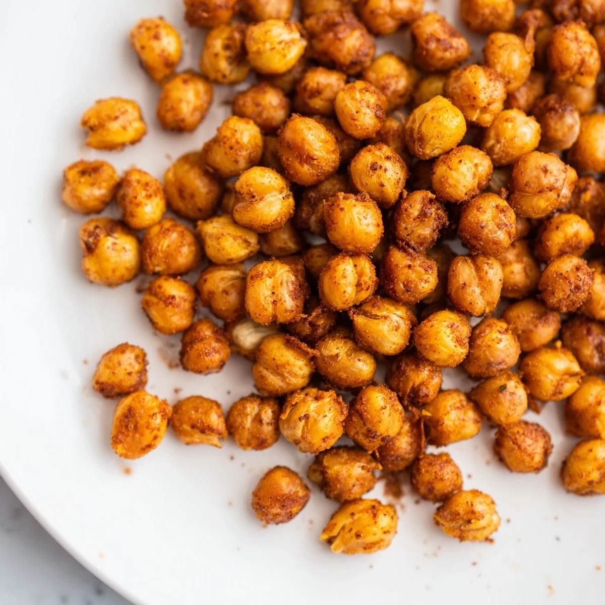 Freshly roasted Spicy Roasted Chickpeas served warm over a green salad, adding a bold, savory crunch to the bowl.