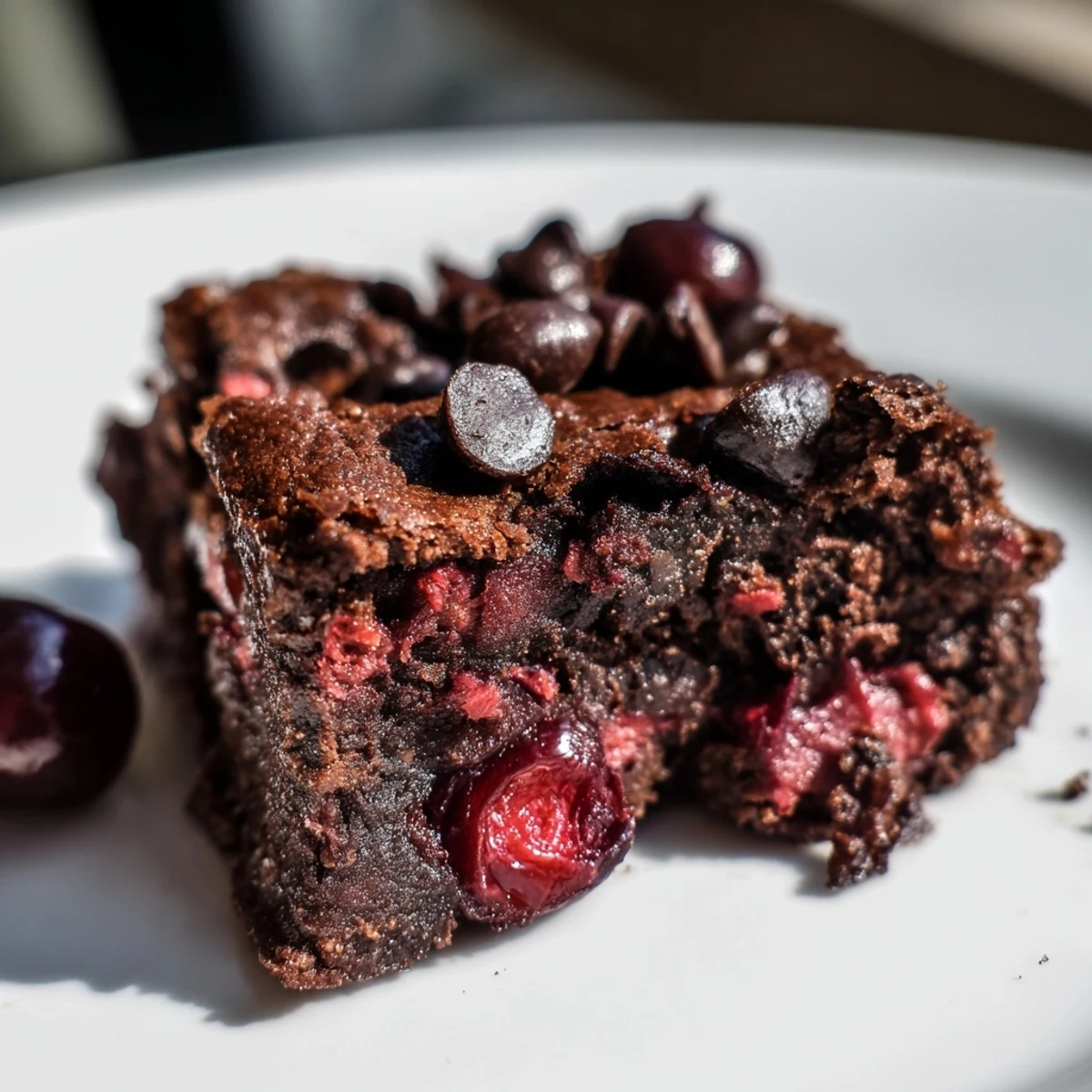 Decadent Chocolate Cherry Brownie Bites featuring a moist, fudgy interior with visible chunks of juicy cherries and chocolate.