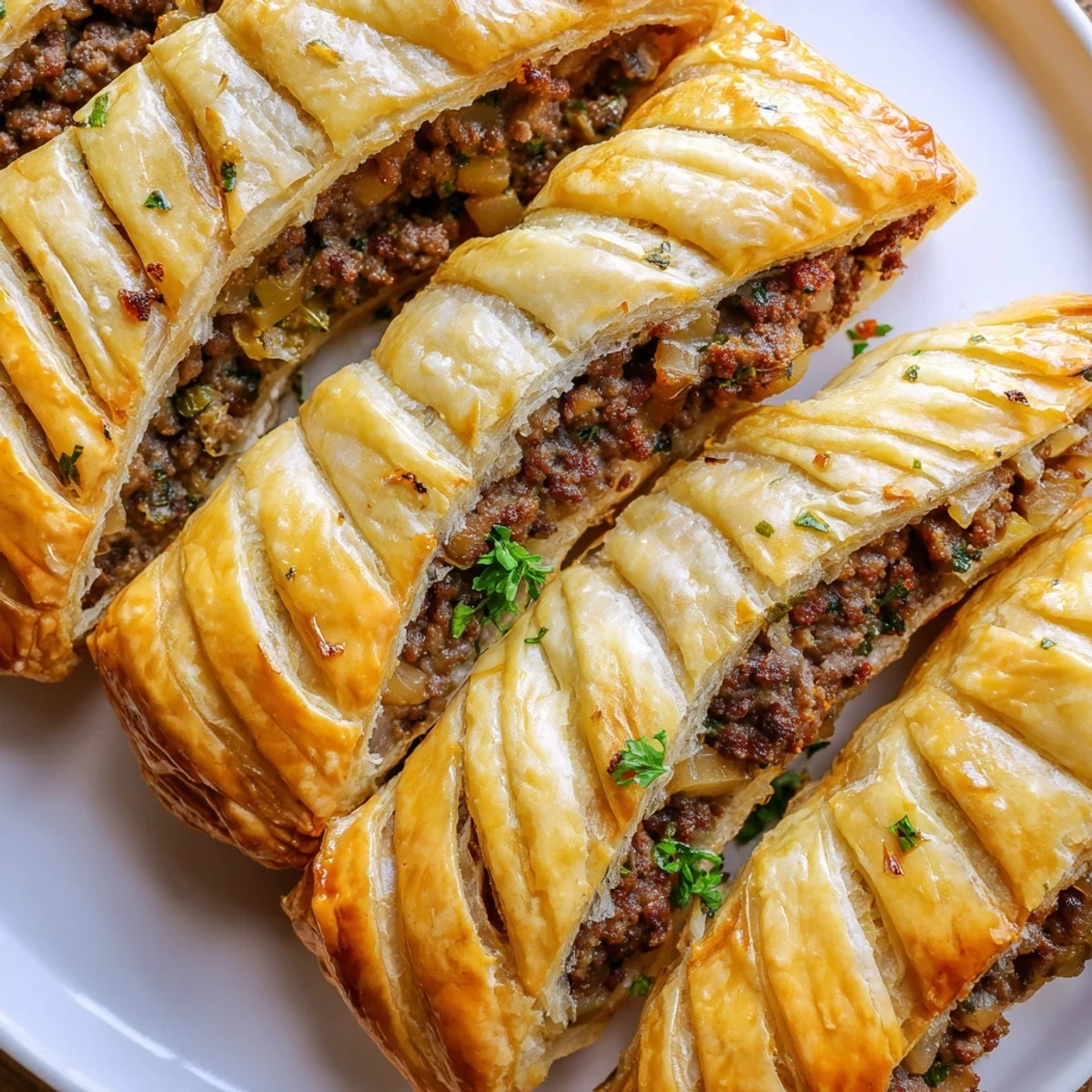 Freshly baked Sausage Rolls with herbs and Worcestershire, resting on a cooling rack.