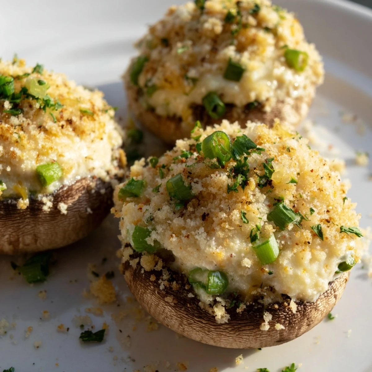 Golden-baked Mozzarella Popper Stuffed Mushrooms filled with creamy, melty cheese and jalapeño spices on a serving platter.