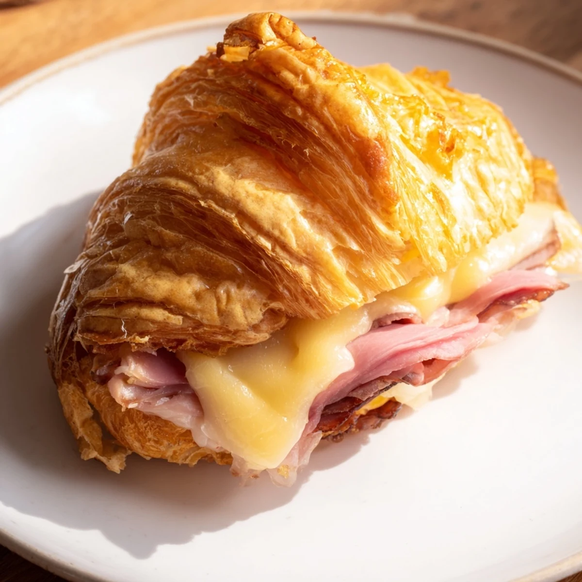 Warm Easy Air Fryer Beef Ham Cheese Croissants emerging golden brown and crisp from the air fryer.