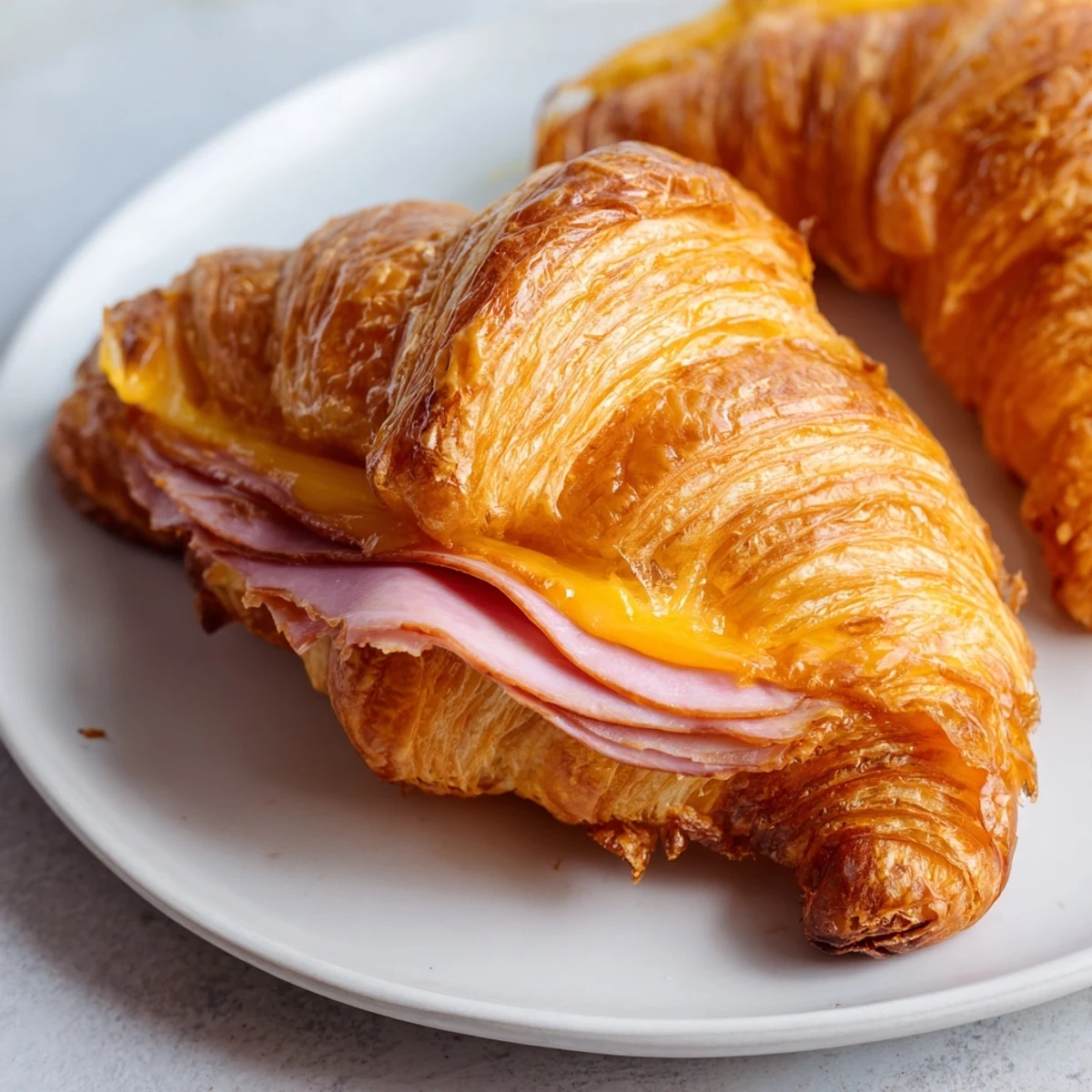 Flaky air fried croissants stuffed with roast beef, ham, and melted Swiss cheese for a savory snack.