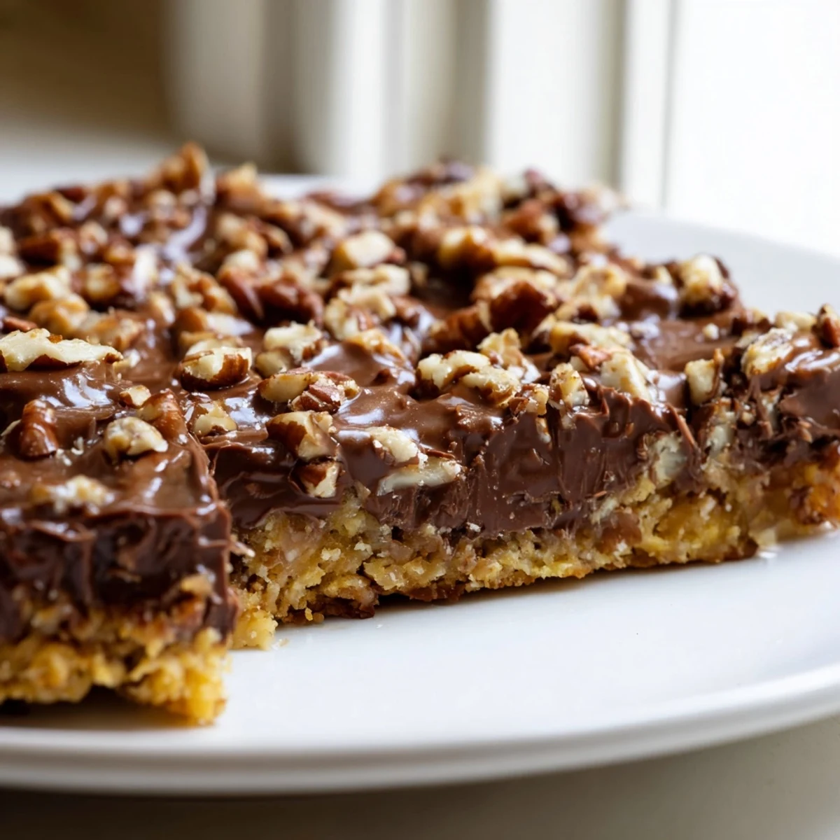 Freshly baked Cake Mix Toffee Bars cooling on a wire rack, showing melted chocolate and crunchy toffee bits.