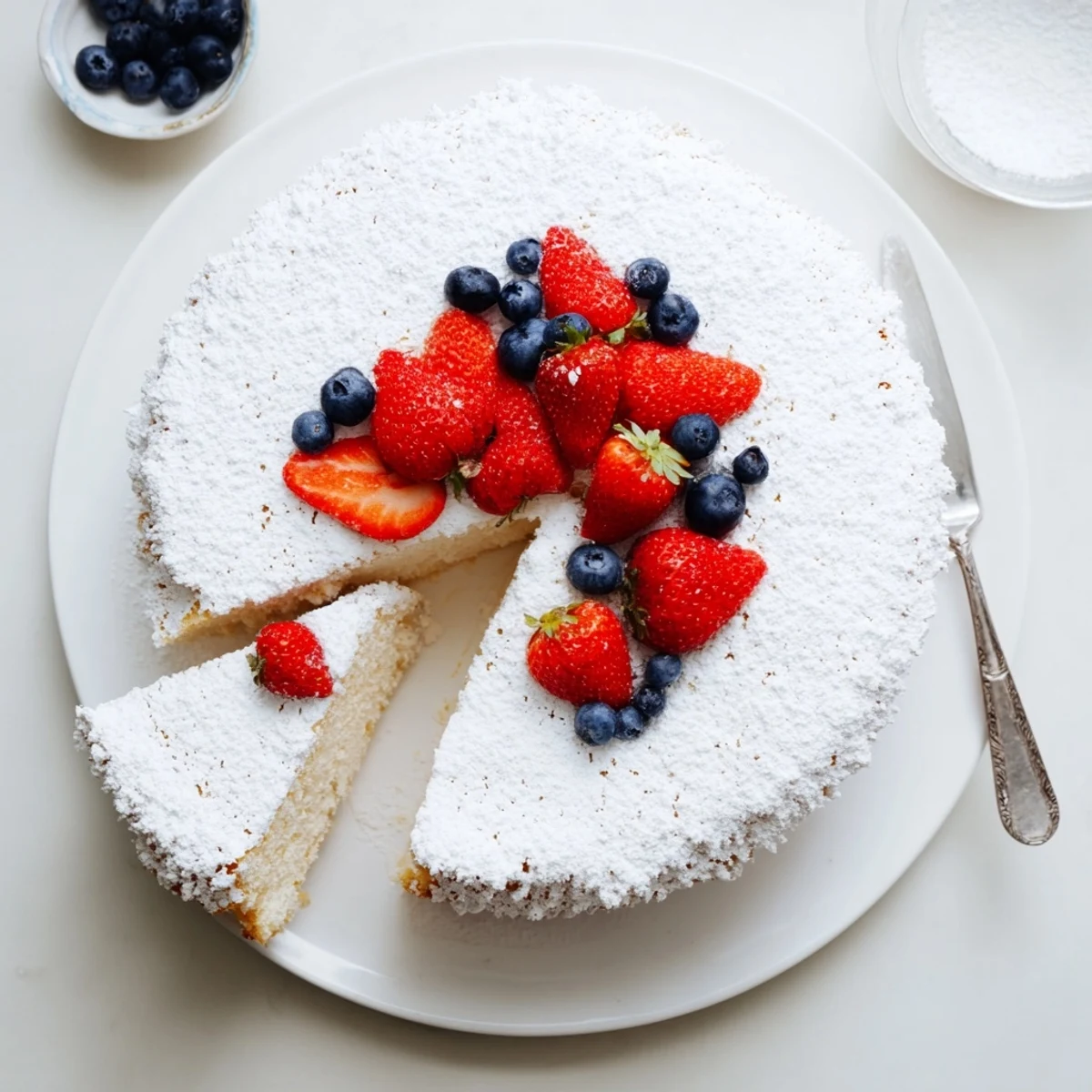 The light and airy Fluffy Yogurt Cloud Cake is plated with a dollop of whipped cream and mint.